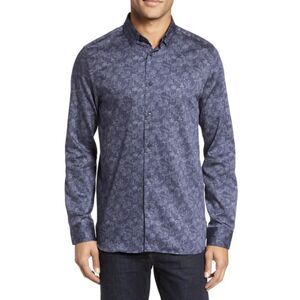 Ted Baker London Men's Blue Marais Regular Fit Button-down Shirt Size 4 M/L